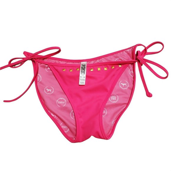 LOVE PINK Victorias Secret Hot Pink String Bikini Bottom Medium Bedazzled Sexy